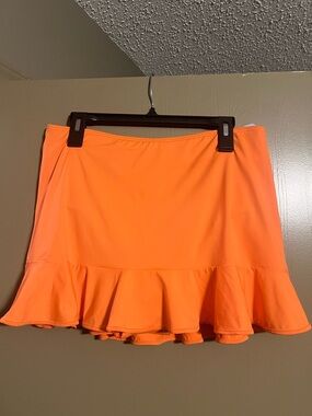 Lands' End Bright Orange Ruffle Hem Skater Skirt